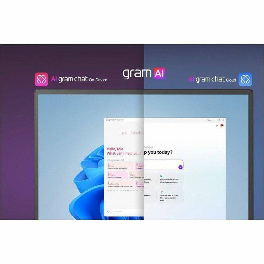 AI gram chat On-Device  
AI gram chat Cloud  

gram AI  

Hello, Mia  
What can I help you?  

p you today?  

-oe wtdy  
-ond  
-amuctad  
-twee  
-fo I  
-teua