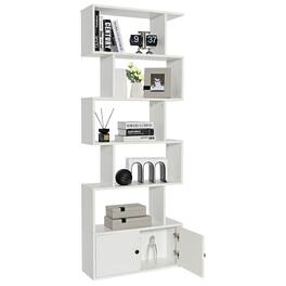 Costway - Bookshelf with Cabinet 6-Tier S-Shaped Bookcase Storage Rack - White