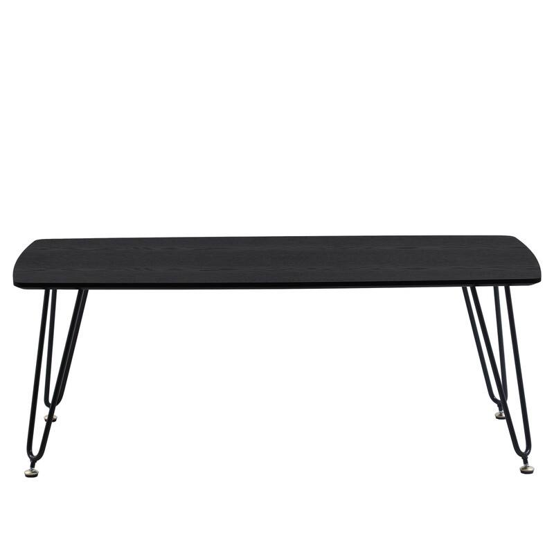 Alt View 2. LeisureMod - Elmwood Minimalist Mid-Century Rectangular MDF Coffee Table with Black Iron Frame for Home Living Room - Black.