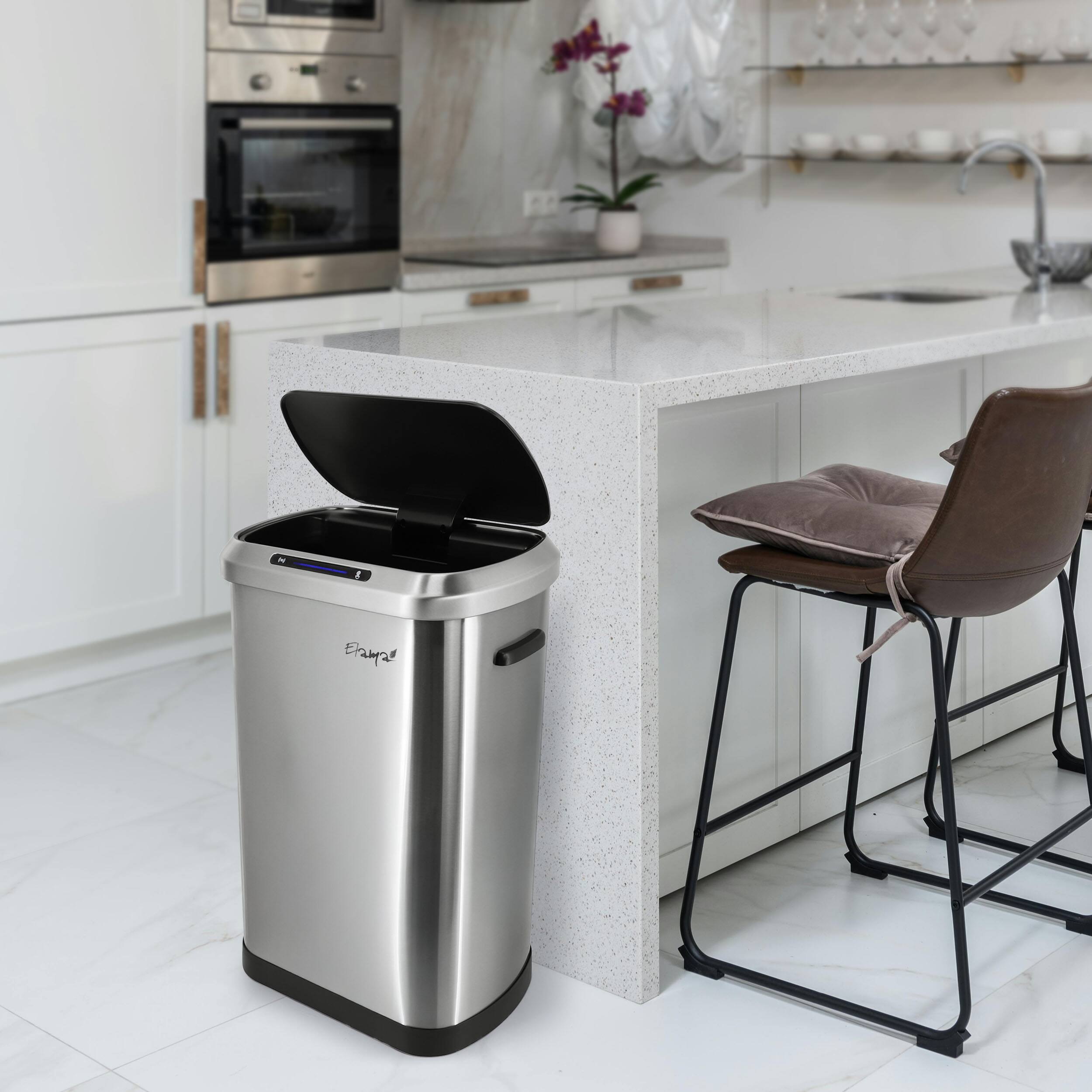 Alt View 3. Elama - Elama 13 Gallon Automatic Sensor Hands Free Trash Can in Silver - Silver.