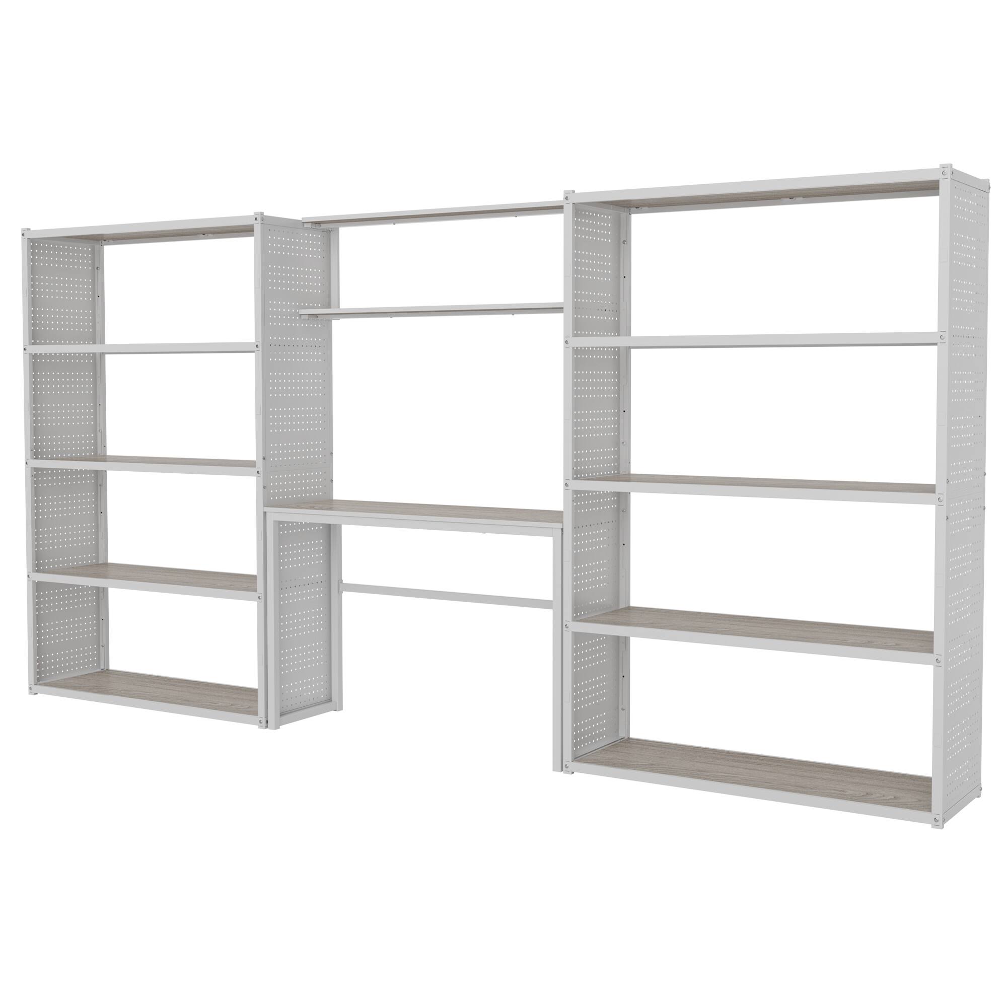 Fleximounts - Heavy-Duty Wide Garage Storage & Workstation System with Side Pegboards, White (144.2 in. W x 71.1 in. H x 15.7 in. D) - White