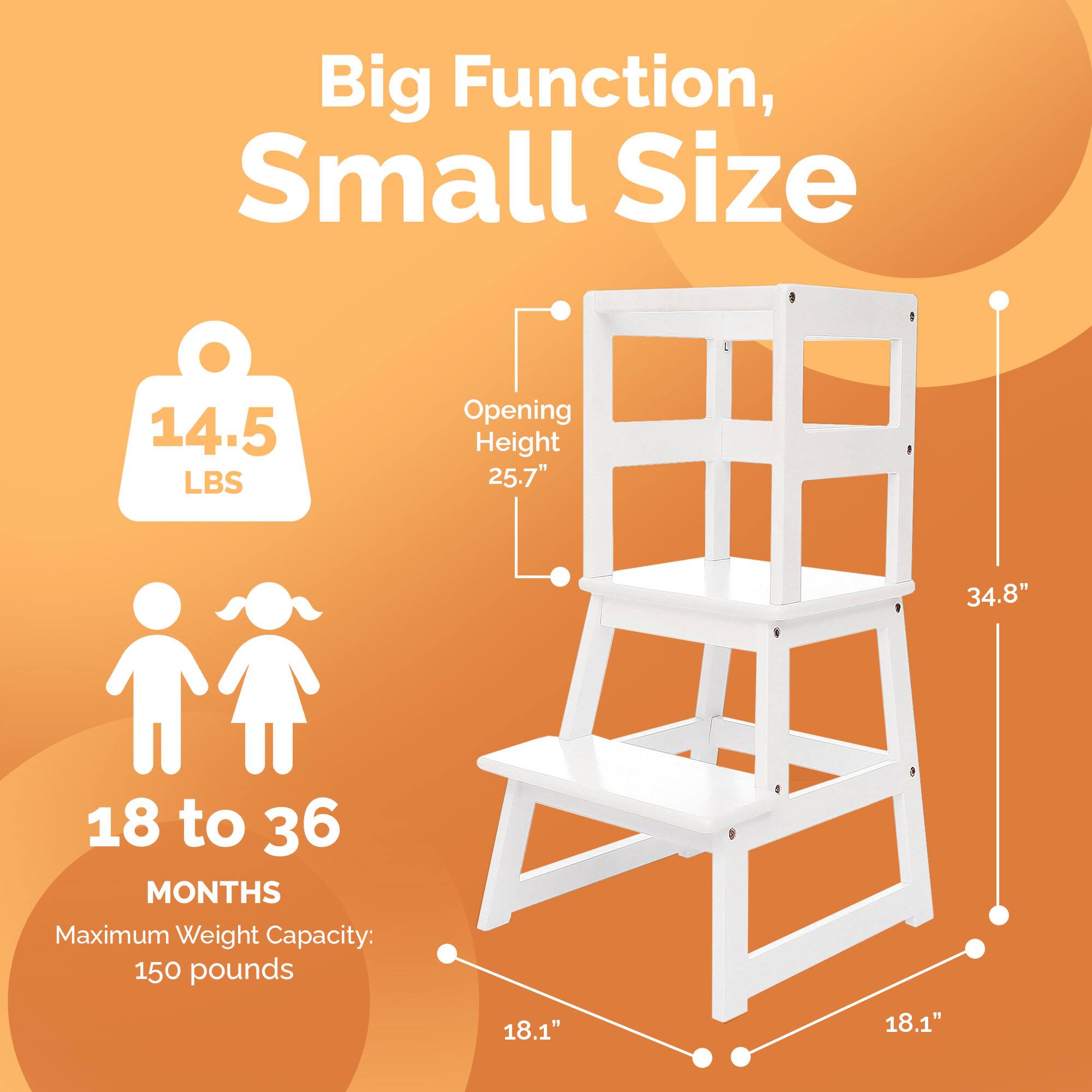 Big Function, Small Size

14.5 LBS

Opening Height: 25.7"

18 to 36 MONTHS

Maximum Weight Capacity: 150 pounds

34.8"

18.1"