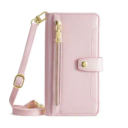 Front. Dteck - Phone Case for Motorola G 5G (2026/2025), Wallet Design with Credit Card Holder Zipper Pocket with Strap - Pink.