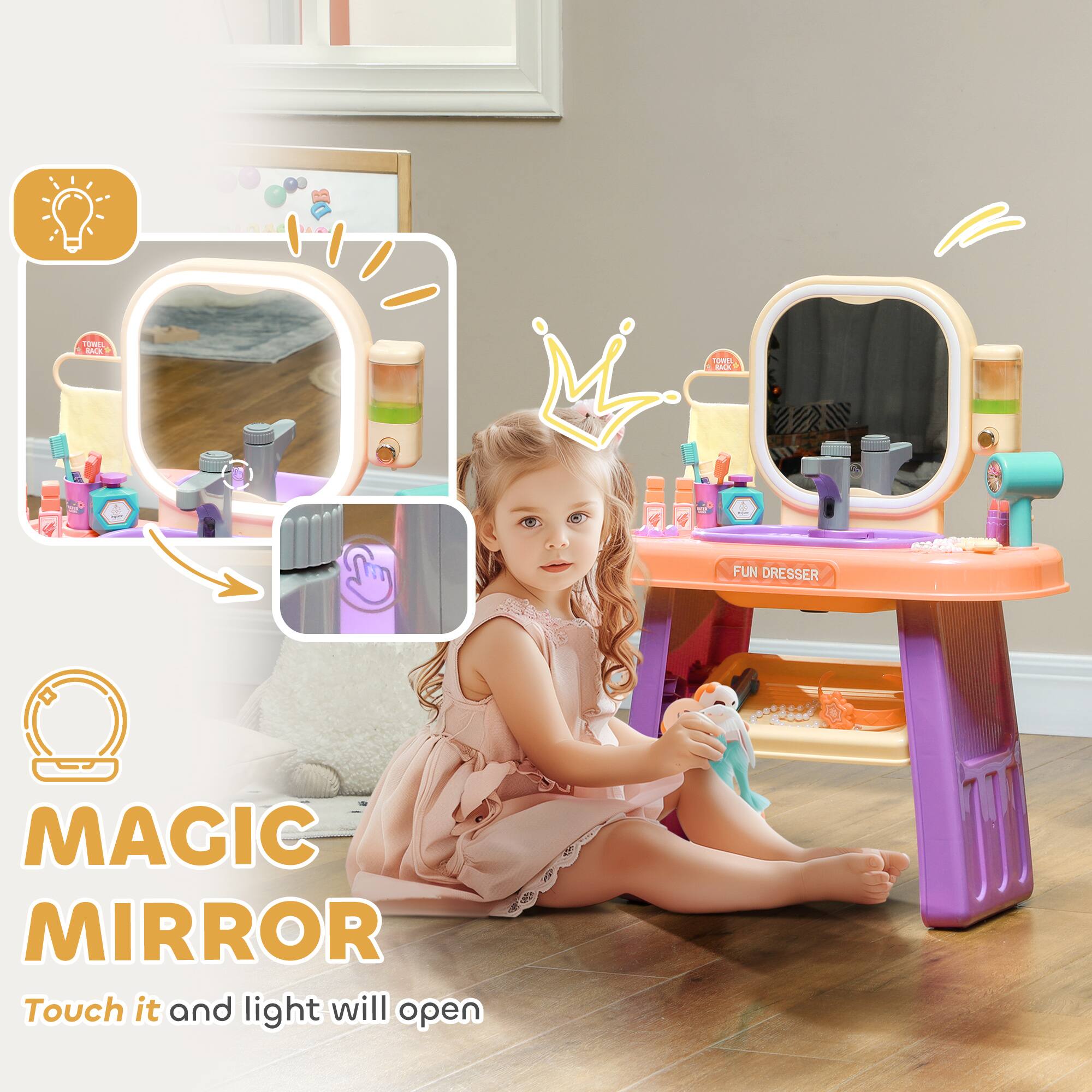 MAGIC MIRROR  
Touch it and light will open  

FUN DRESSER