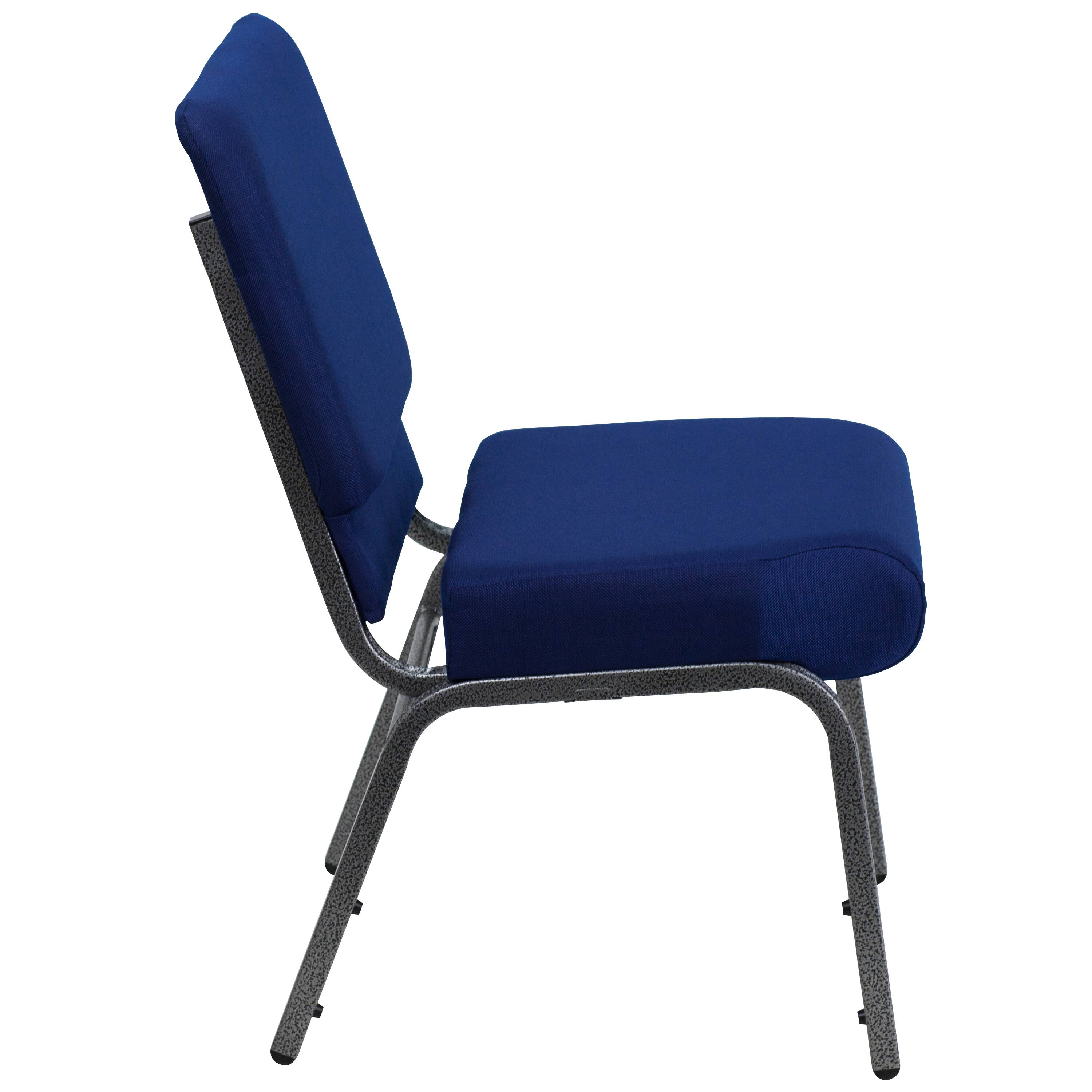 Alt View 7. Emma + Oliver - 4 Pack 21''W Stacking Church Chair - Navy Blue Fabric/Silver Vein Frame.