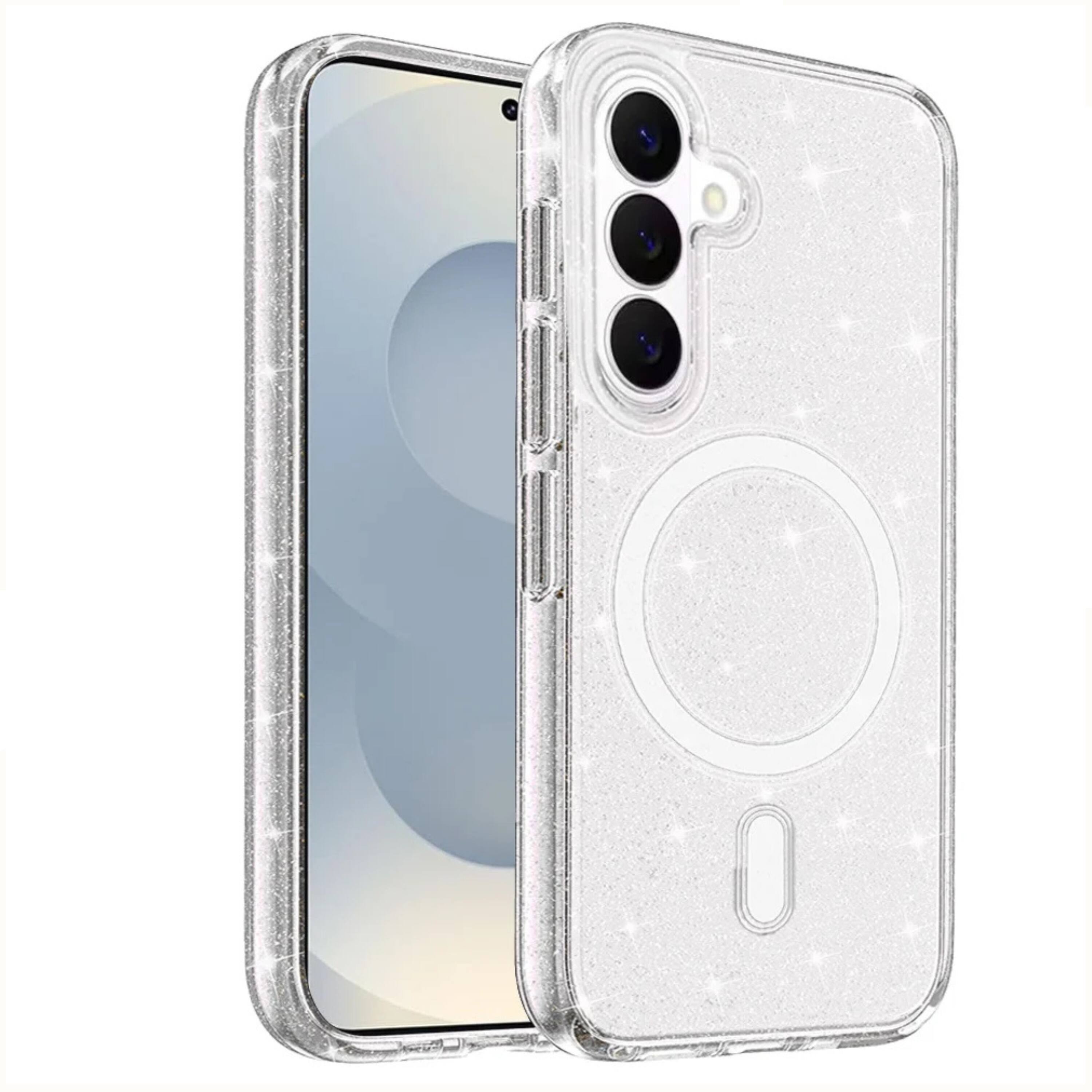 Left. Kitcheniva - Translucent Glitter Protective Cover With Tempered Glass For Samsung S26 Plus Smoke - Smoke.