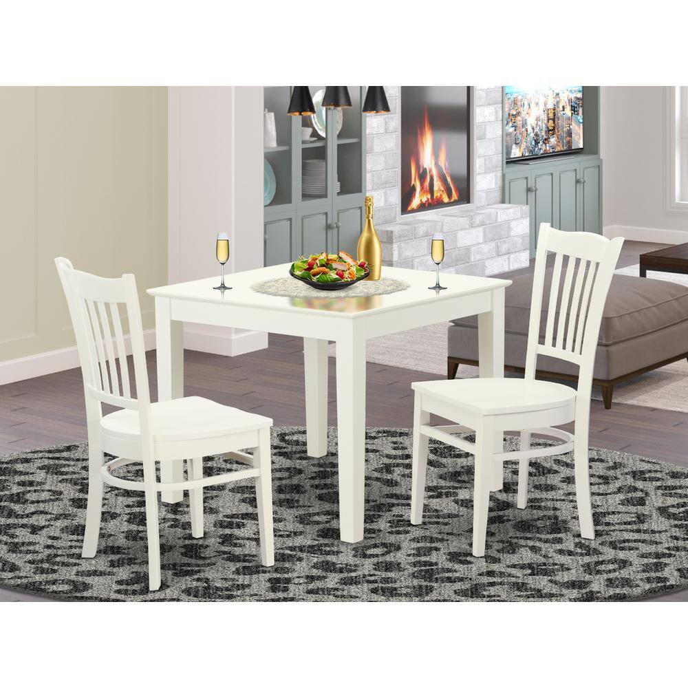 Back. East West Furniture - 3 Pcbreakfast nook Table and 2 Wood Dining room chair in Linen White - Linen White.