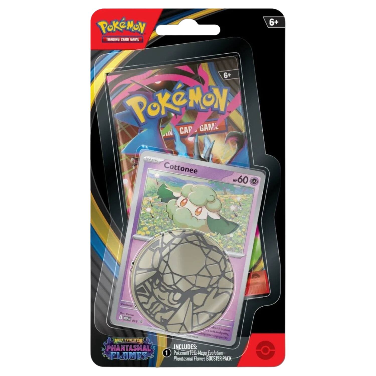 Pokémon Trading Card Game 6+  
Pokémon Card Game  
Cottonee  
60 HP  
Mega Evolution: Phantasmal Flames  
Includes:  
1 Pokémon TCG Mega Evolution - Phantasmal Flames Booster Pack