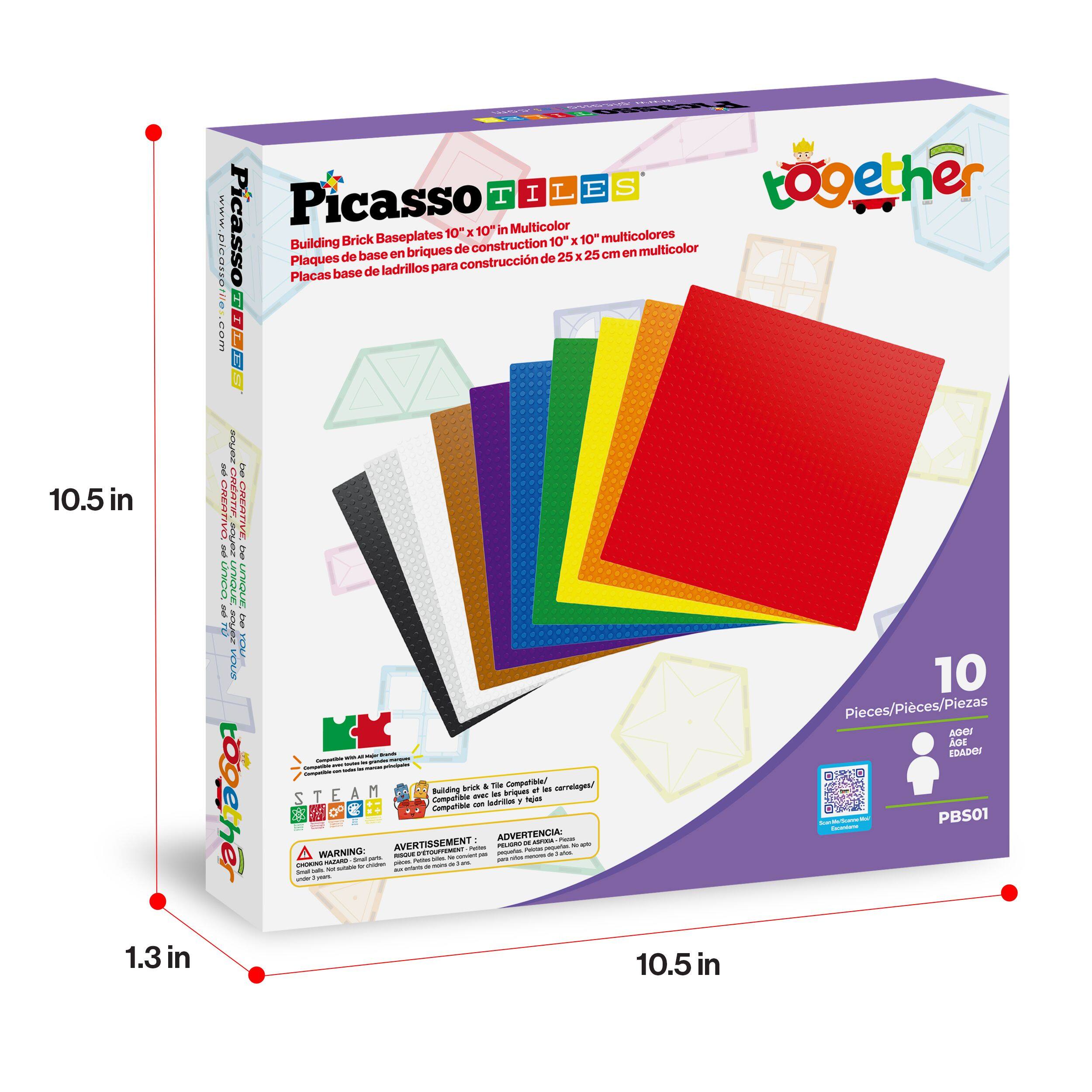 10.5 in  
1.3 in  
Picasso T I L E S together  
Picasso 10" in Multicolor  
10" 1 multicolores  
Building Brick Baseplates construction  
10 M 10" en briques de en multicolor de base de 25 K  
25 cm Plaques para construccin  
www.picasofier.com  
Placas base de ladrillos Y  
35 4 :  
A zorioa I 2 2 CREATIVO E 002 I i UNOO TU WAE & e 10 zaroa i YOU E2 10 Pieces/Pices/Piezas  
soer ADE - - EDADOY - - Brick & - Cngtan  
nerelagen/ nthingt ru a - - tooether S Compaiane ning_torc  
- + Compattie - o PBS01 - - - - - ADVERTENCIA - - AVERTISSEMENT T - PLR - P - - - WRNING: - - - - - - - - - - - - - - - - - - - - - - - - - - - - - - - - -