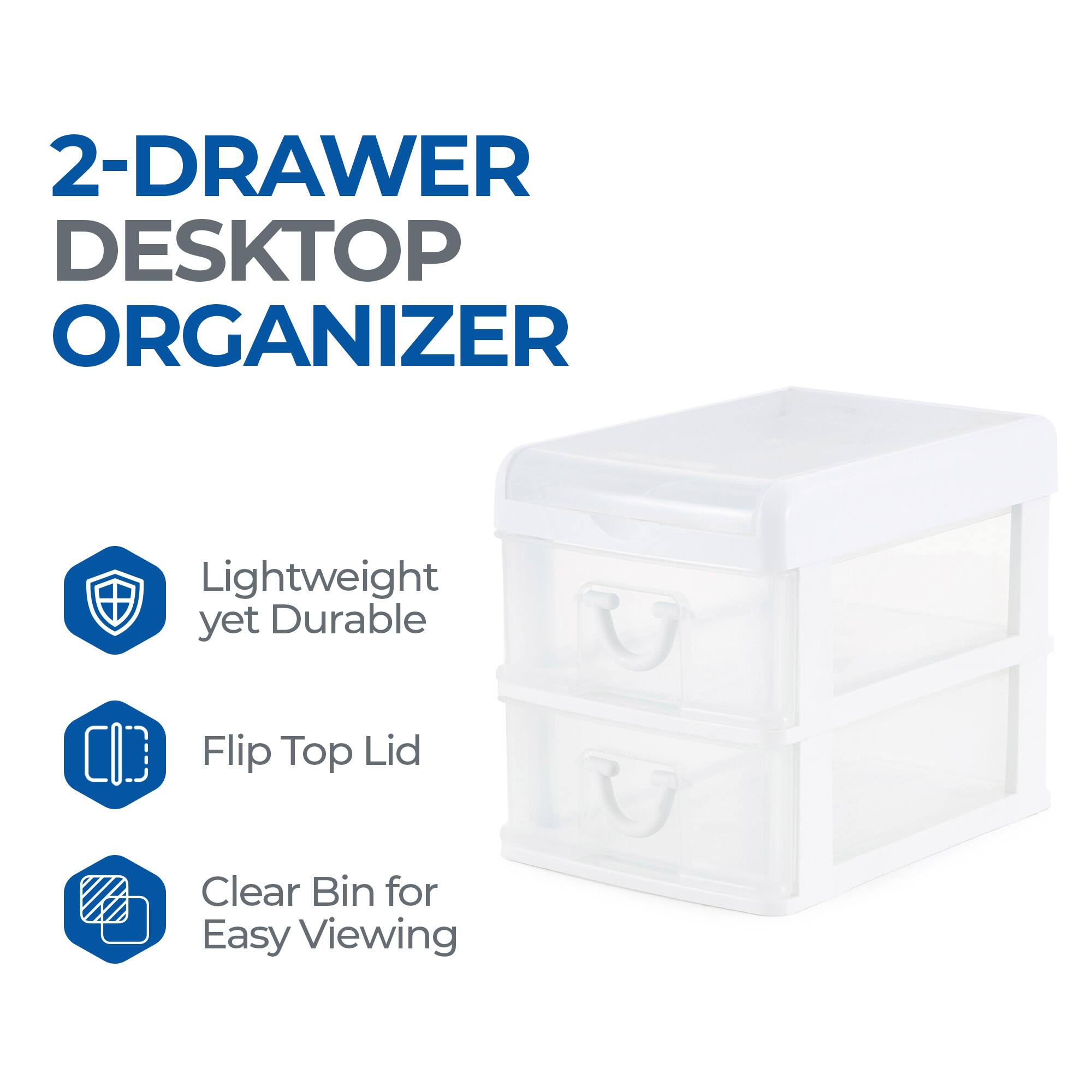 2-Drawer Desktop Organizer

- Lightweight yet Durable
- Flip Top Lid
- Clear Bin for Easy Viewing
