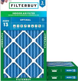 Filterbuy - 19x27x2 MERV 13 Smoke & Allergy Defense, Electrostatic Pleated HVAC AC Furnace Air Filters Replacement (3-Pack) - Blue