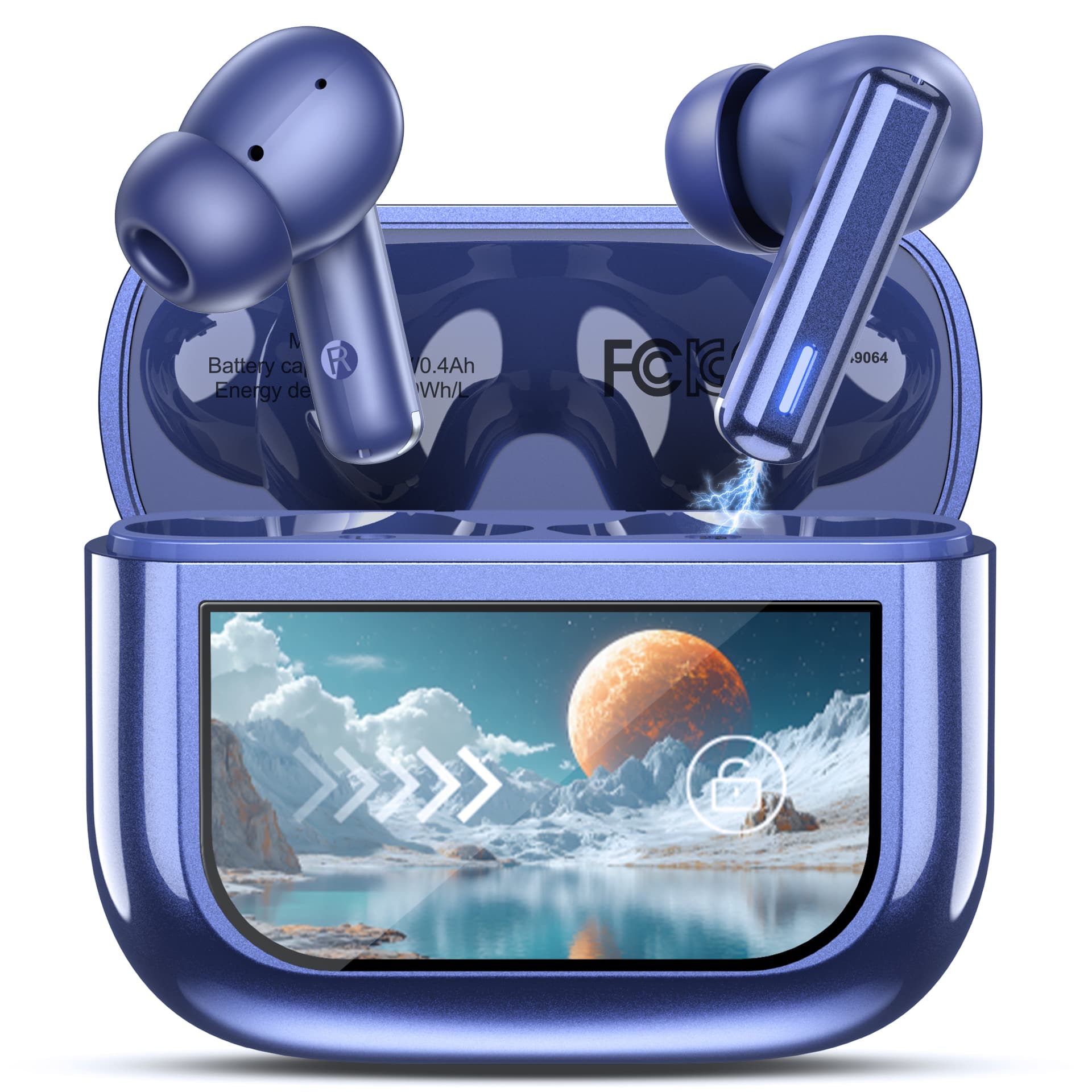 Trigiz - Wireless Earbuds with Touch Screen, ANC ENC & Transparency Mode, 50H Stereo Deep Bass, IPX7 Waterproof, Clear Calls - Dark Blue