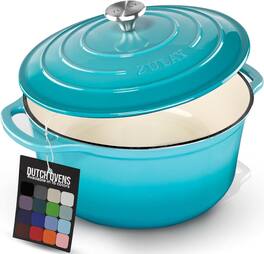 Zulay Kitchen - 5 Quart Enameled Cast Iron Dutch Oven Pot with Lid – Premium Durability & Oven Safe up to 500°F - Light Blue
