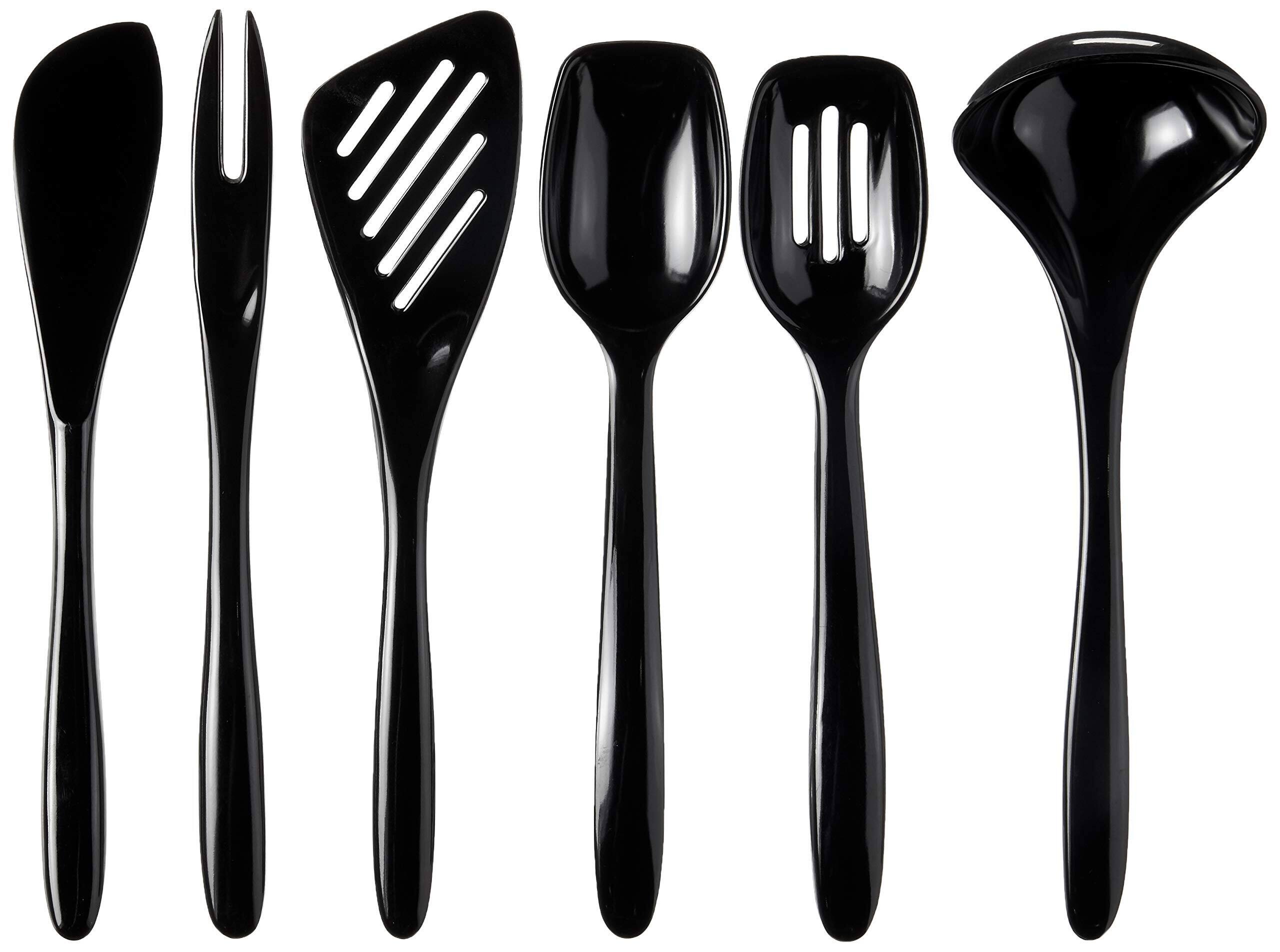 Angle. Hutzler - 6 Piece Melamine Mini 7.5 Inch Cooking Utensil Set - Black - Black.