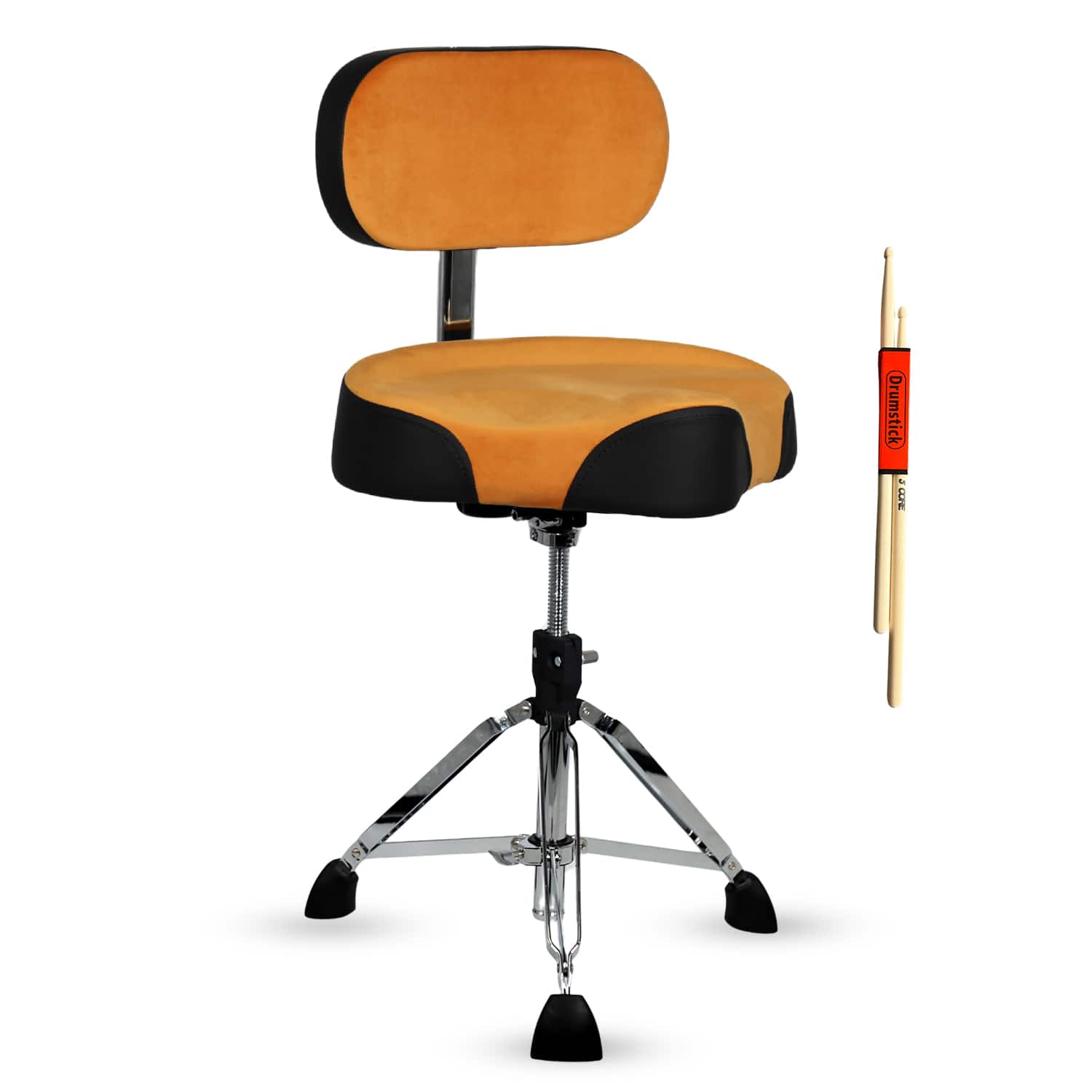 5 CORE - Drum Throne w Backrest 4" Padded Adjustable 26.5" Drummer Stool w Velvet Top 441Lb Capacity - Caramel Brown