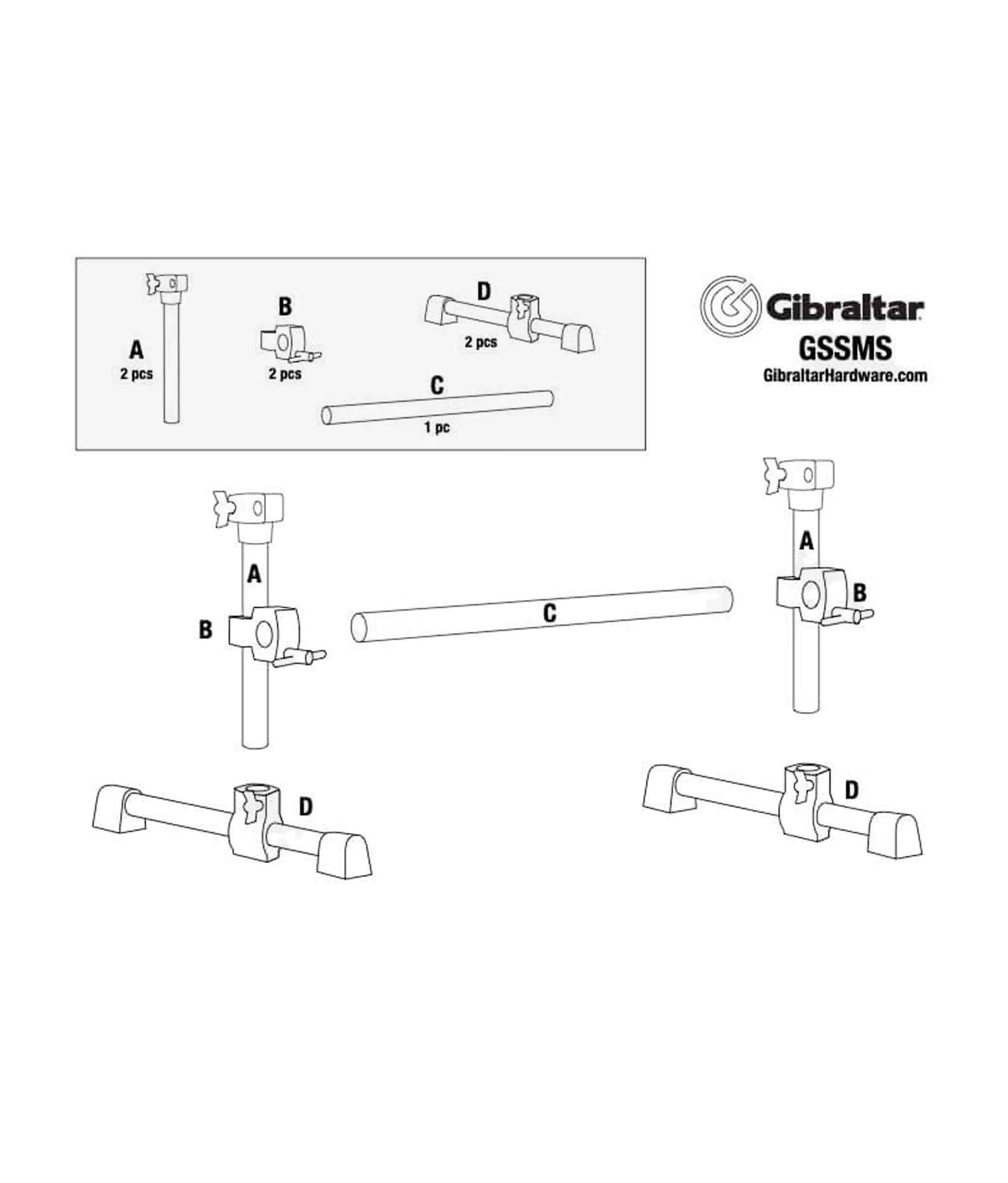 A 2 pcs  
B 2 pcs  
C 1 pc  
D 2 pcs  

Gibraltar GSSMS  
GibraltarHardware.com
