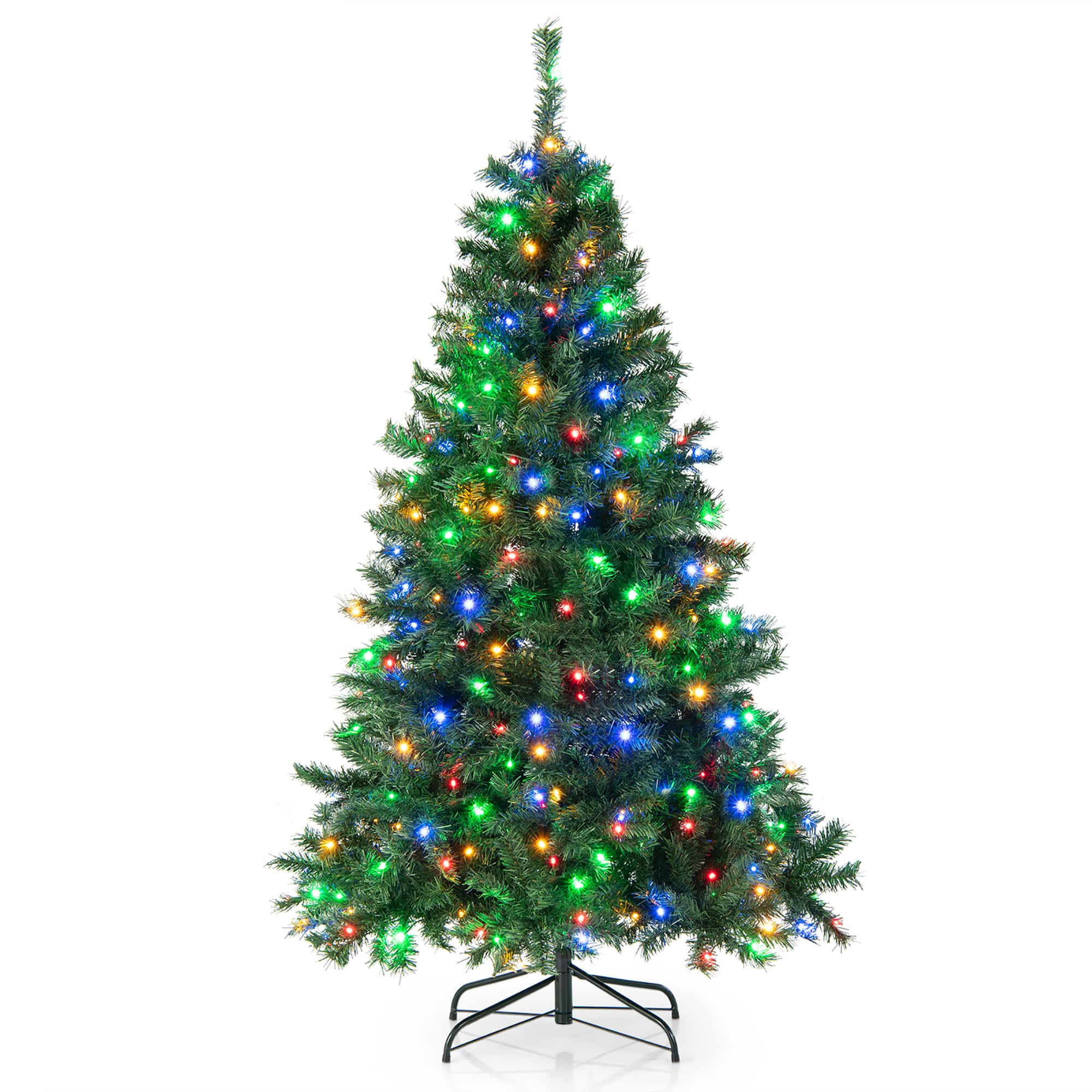 Front. Costway - 6FT Pre-Lit Hinged Christmas Tree w/ 260 Multi-Color Lights & 3-Minute Quick Shape No Fluffing Required - Green.