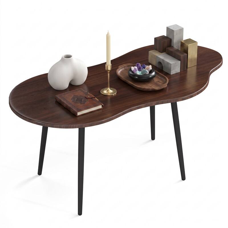 Left. WELLFOR - Cloud Coffee Table with Sturdy Metal Frame, Modern Irregular Center Table for Living Rooms, Apartments - Walnut.
