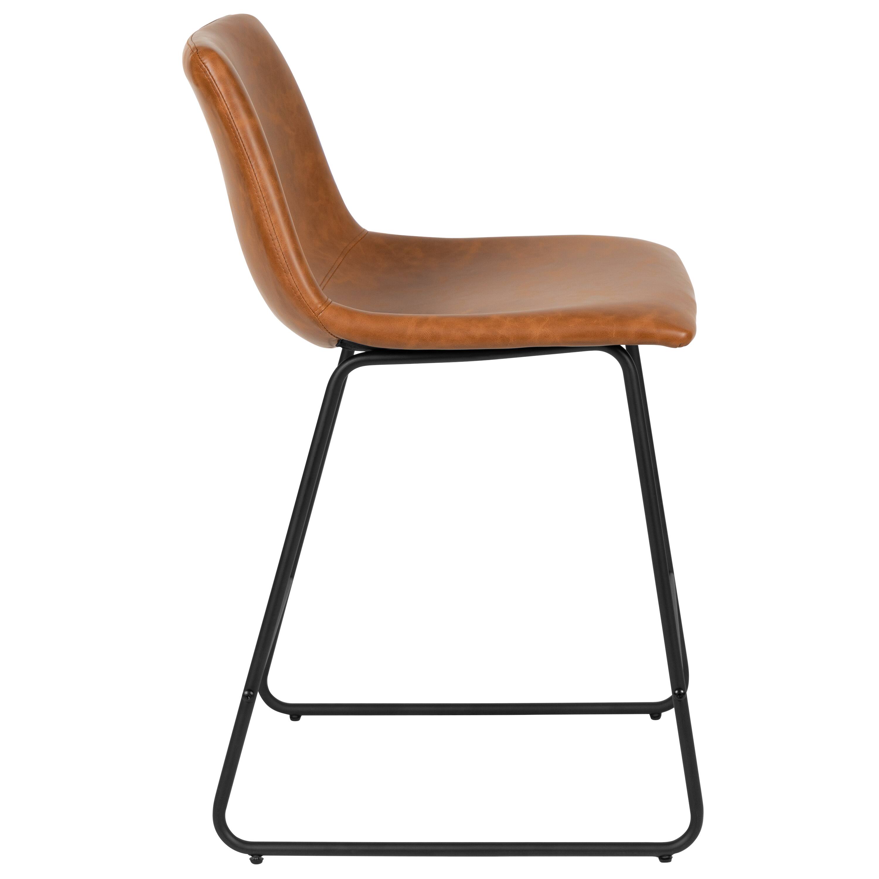 Alt View 7. Emma + Oliver - Set of 2 Kitchen Counter Height Stool - 24 Inch LeatherSoft Barstool - Light Brown.