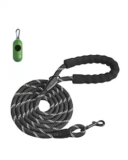 VEVOR - Rope Dog Leash, 6ft Heavy Duty Dog Leash with Comfortable Padded Handle, Strong Nylon Thick Leash - Black