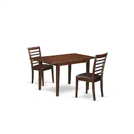 East West Furniture - 3 Pc small Kitchen Table set - Table with Leaf and 2 Kitchen Dining Chairs - Mahogany