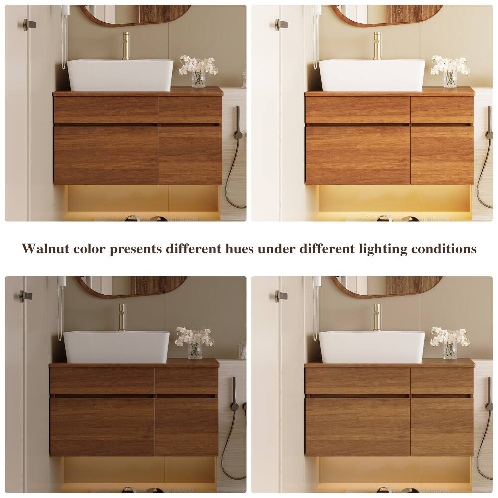 Walnut color presents different hues under different lighting conditions