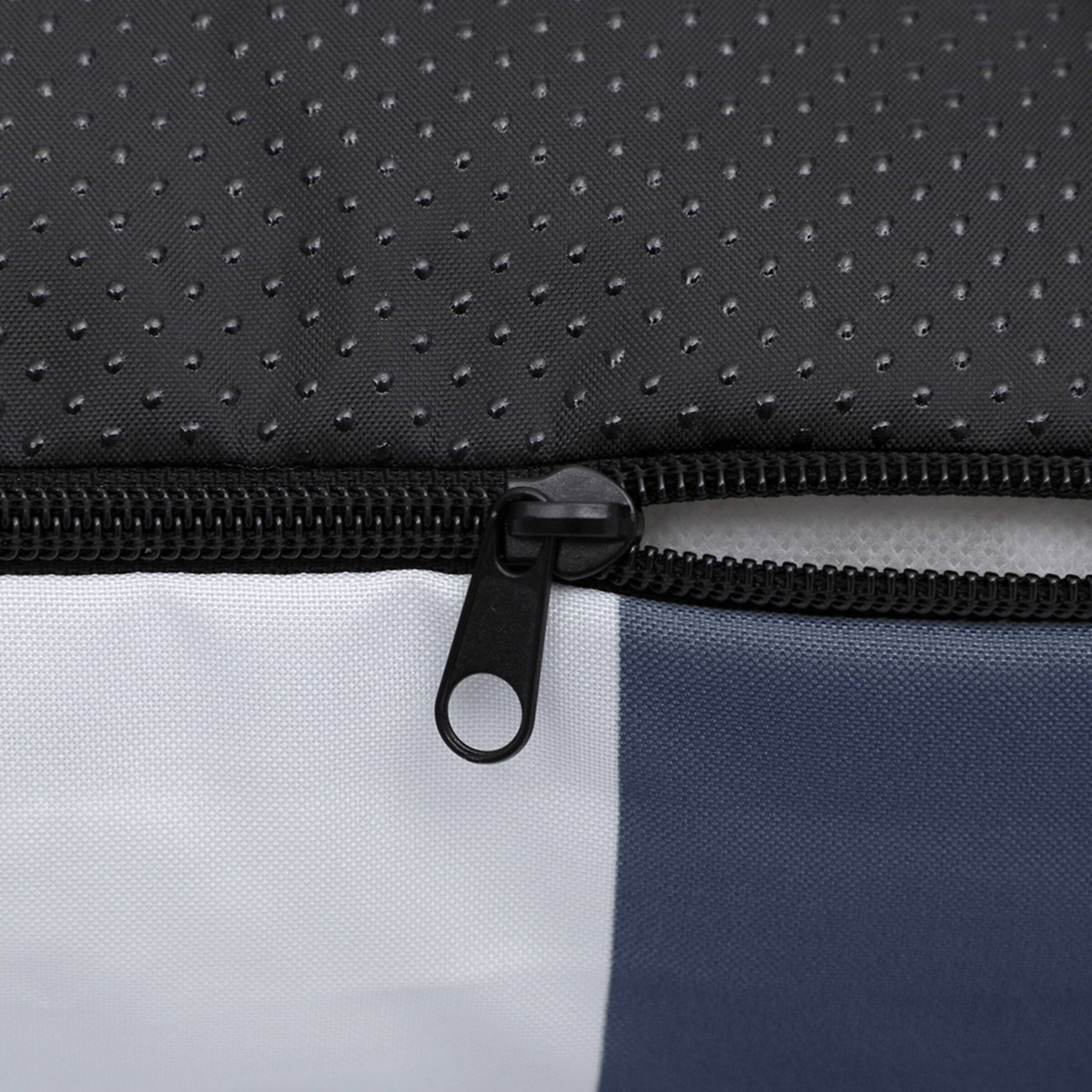 Left. PetMaker - 44in Water-Resistant Dog Bed - Navy Blue and White Stripes.