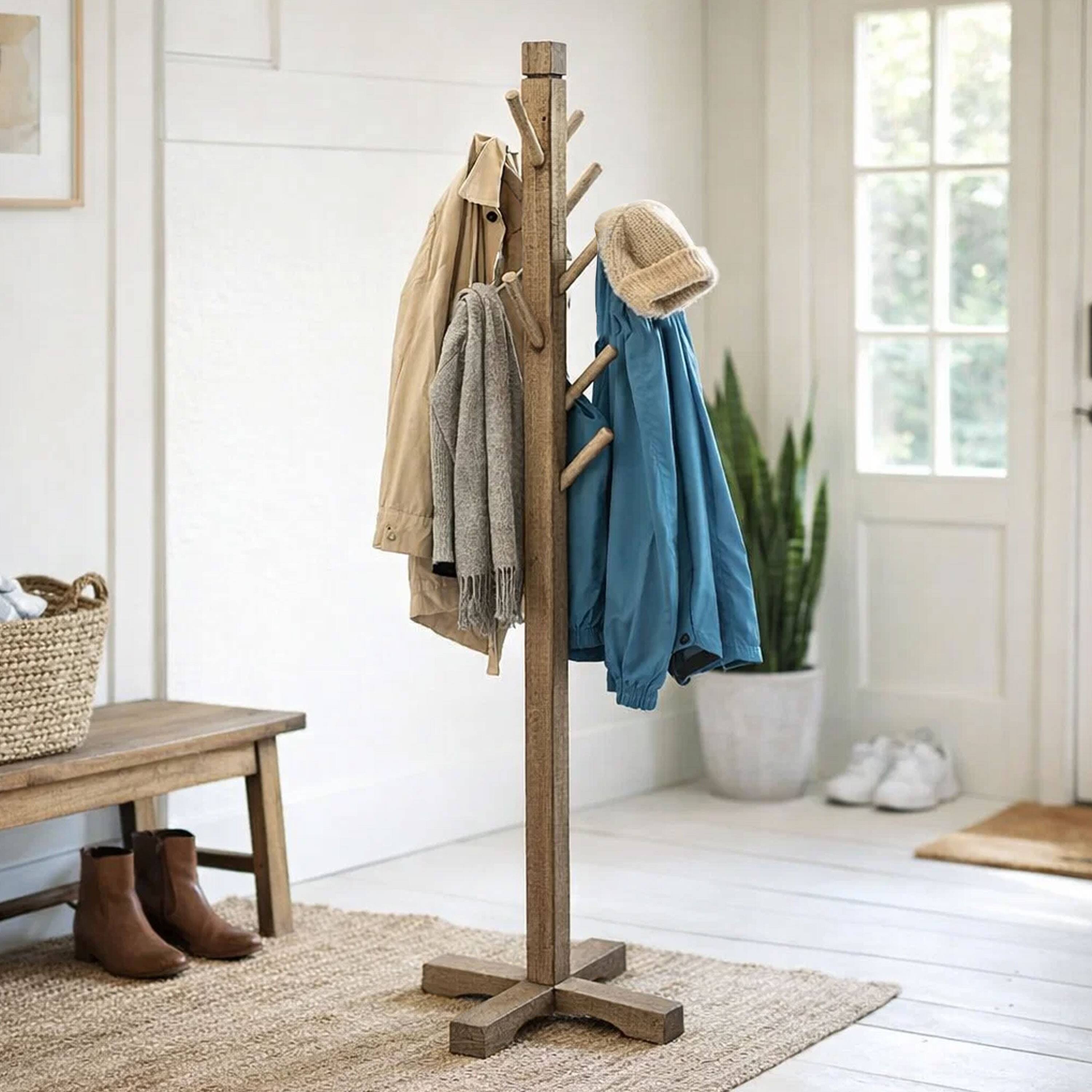 Alt View 9. Manhattan Lane - Rena Coat, Hat Tree Stand, 8 Wood Stems, 72 Inch Mahogany Wood - Pebble Brown.