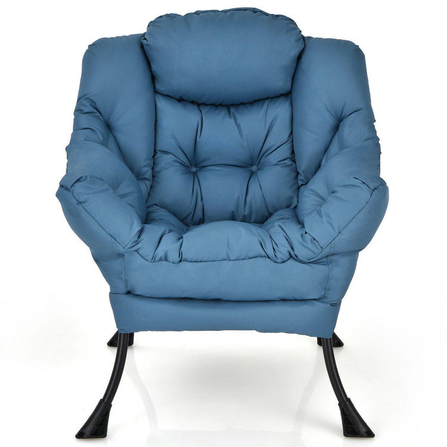Angle. Kadyn - Modern Polyester Fabric Lazy Chair, Fabric Lazy Chair Large Accent Chair with Steel Frame and Side Pocket - Blue.