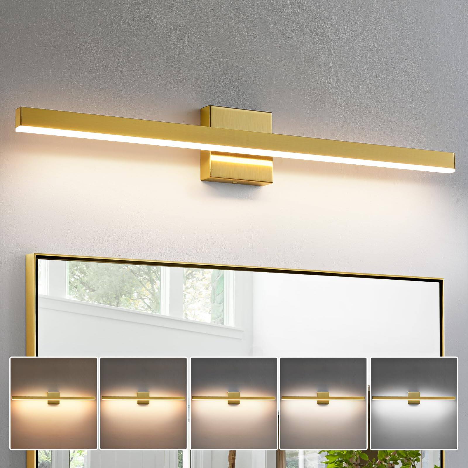 Front. HM 1810 - Modern Bathroom Vanity Light Led Bar Fixture Over Mirror Inch Dimmable cct - Gold 32 inch.
