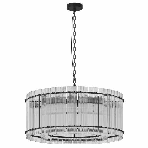 Alt View 5. LUCKY ONE - 37in Hanging Round Chandelier, 8-Light 2-Tier Water Ripple Crystal for Dining Room High Ceiling - Black.