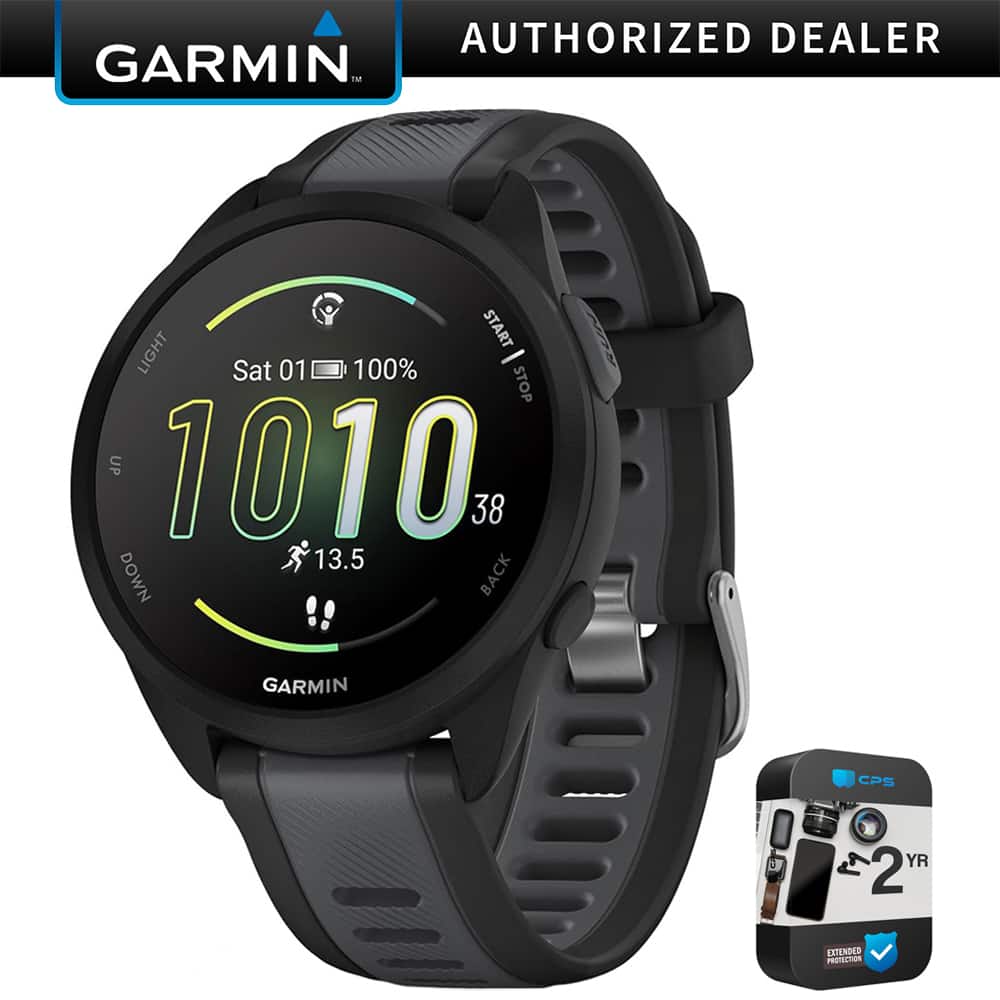 Garmin - Forerunner 165 Smart Sport Watch, Black + Slate Gray w/ Warranty Bundle - Black/Slate Gray - (2024)