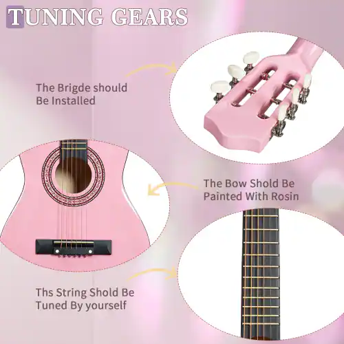 TUNING GEARS

The Bridge should be installed

The Bow should be painted with Rosin

This string should be tuned by yourself