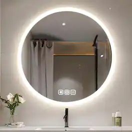 Loheer - Round LED Bathroom Mirror, Anti-Fog Dimmable Touch Control Vanity Mirror with Color Changing Light for Bathroom