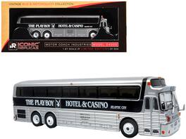 Iconic Replicas - 1969 Eagle Model 05 Coach Bus Playboy Hotel & Casino Silver Black Limited Edition 504pcs 1/87 - Silver/Black