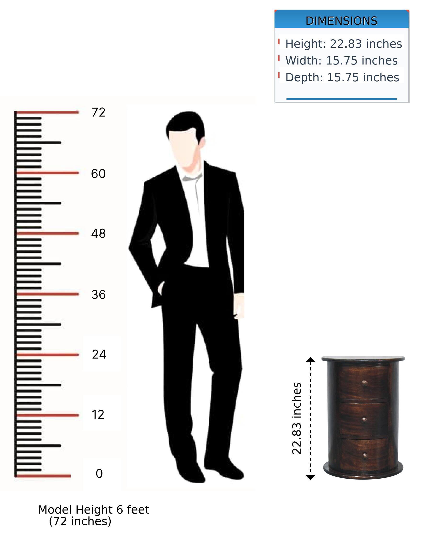 DIMENSIONS  
Height: 22.83 inches  
Width: 15.75 inches  
Depth: 15.75 inches  

72  
60  
48  
36  
24  
12  
0 inches  

Model Height 6 feet (72 inches)