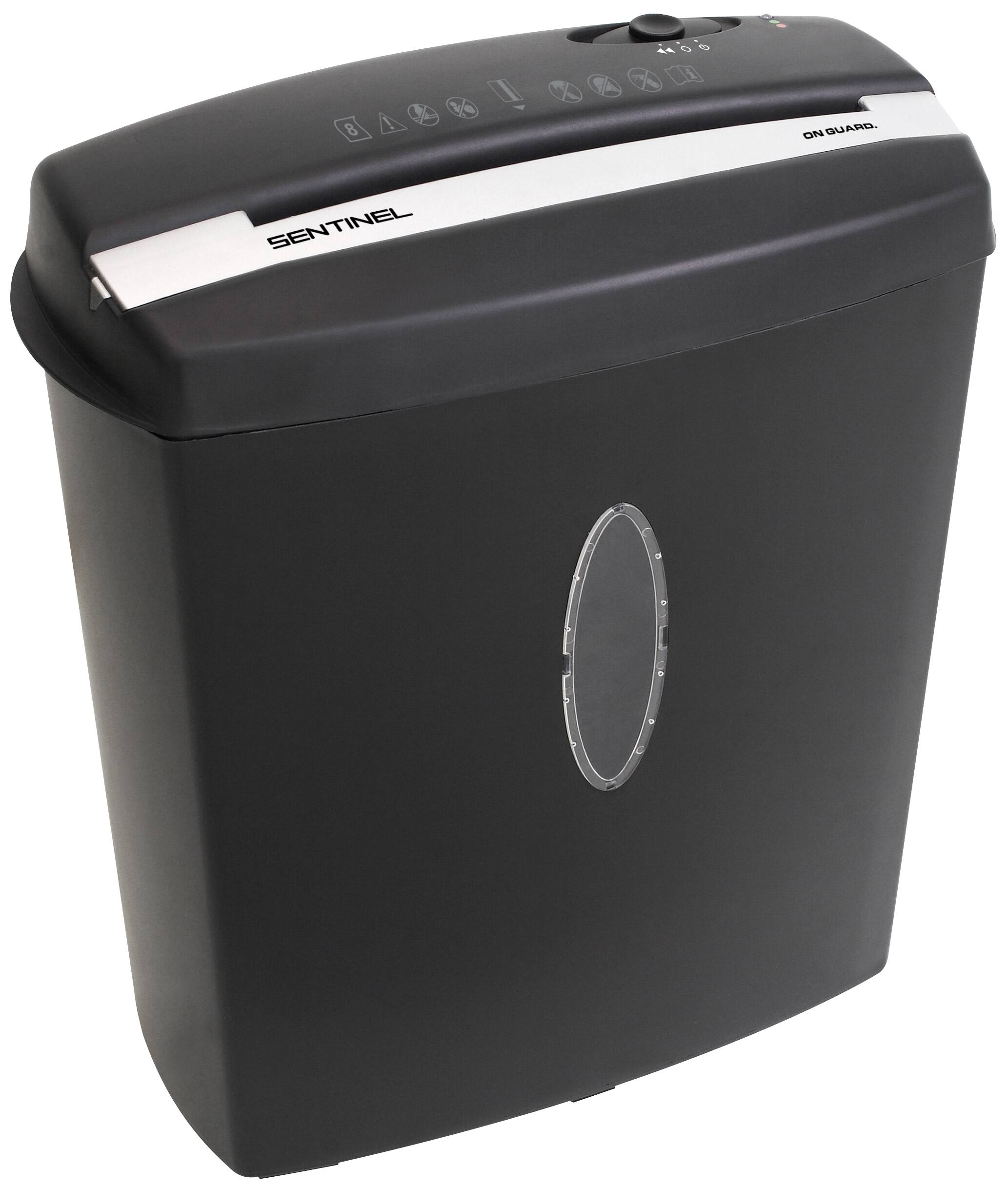 Front. Sentinel - Microcut 8 sheet paper shredder - black.