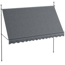 Outsunny - Manual Retractable Awning, 138" Non-Screw Patio Sun Shade Shelter with Support Pole Stand and UV Resistant Fabric - Dark Gray