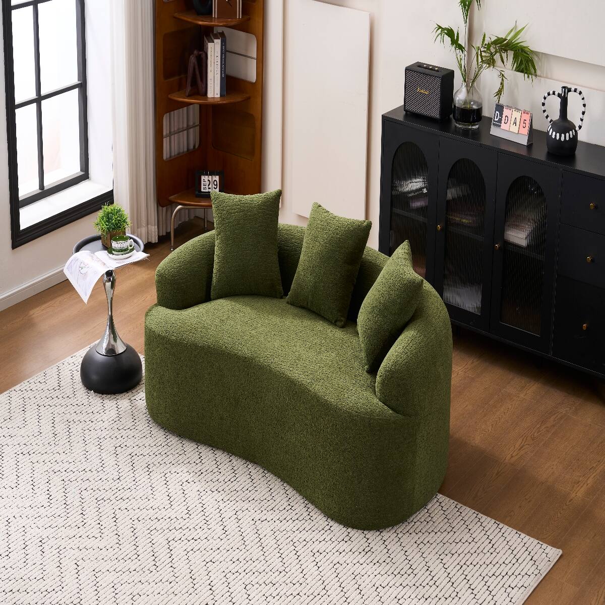 Alt View 2. Ropilly - Ropilly Curved Loveseat Sofa in Green Chenille, No Assembly Small Space Apartment Sofa with Pillows - Antique Green.