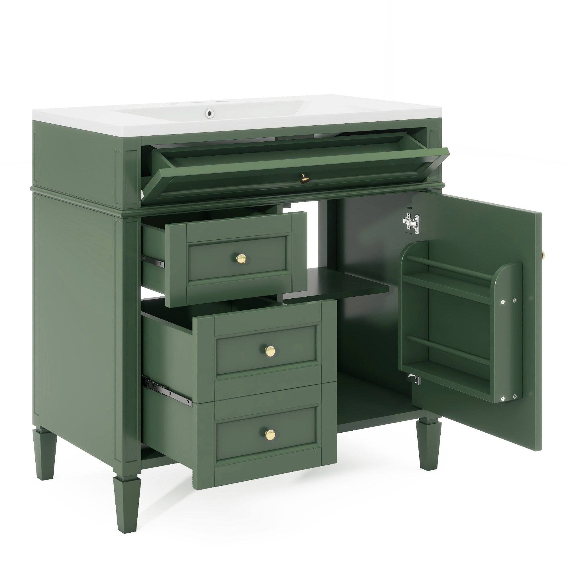 Alt View 10. Boyel Living - 36 Inch Modern Bathroom Vanity with Top Sink Two Drawers Tip Out Green - Green.