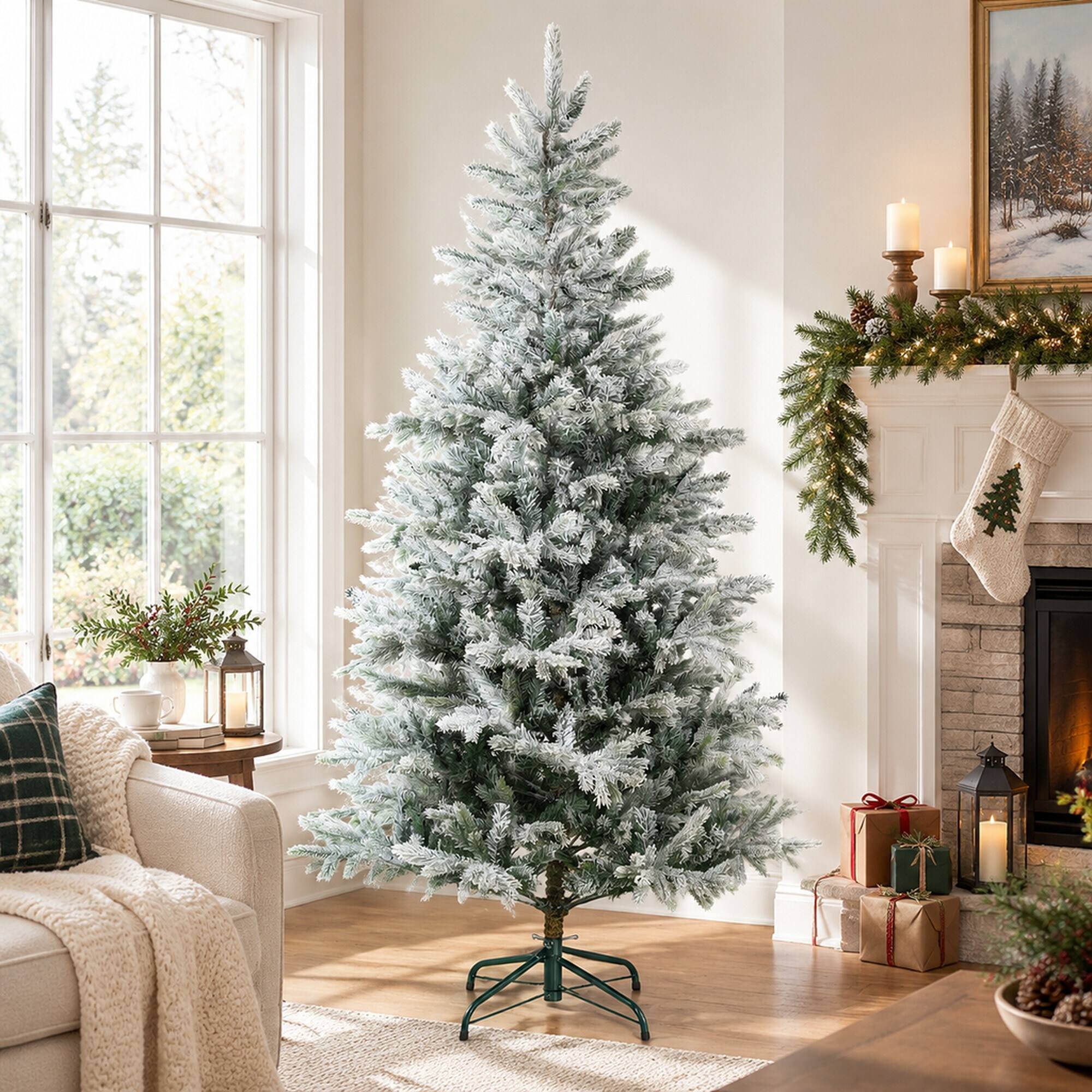 RYHNUYNE 6 Ft Frosted Artificial Christmas Tree With Realistic Branches ...