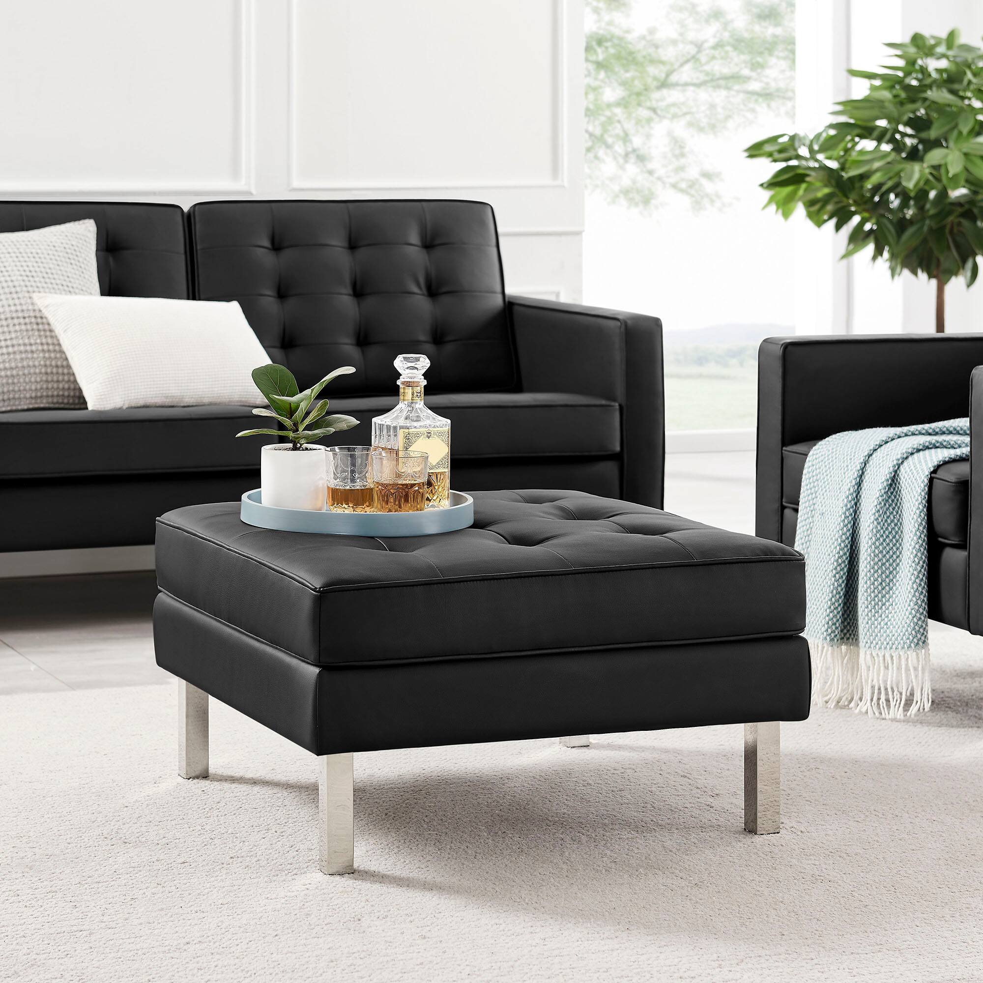 Alt View 1. Modway - Loft Tufted Vegan Leather Ottoman by Modway - EEI-3394-SLV-BLK.