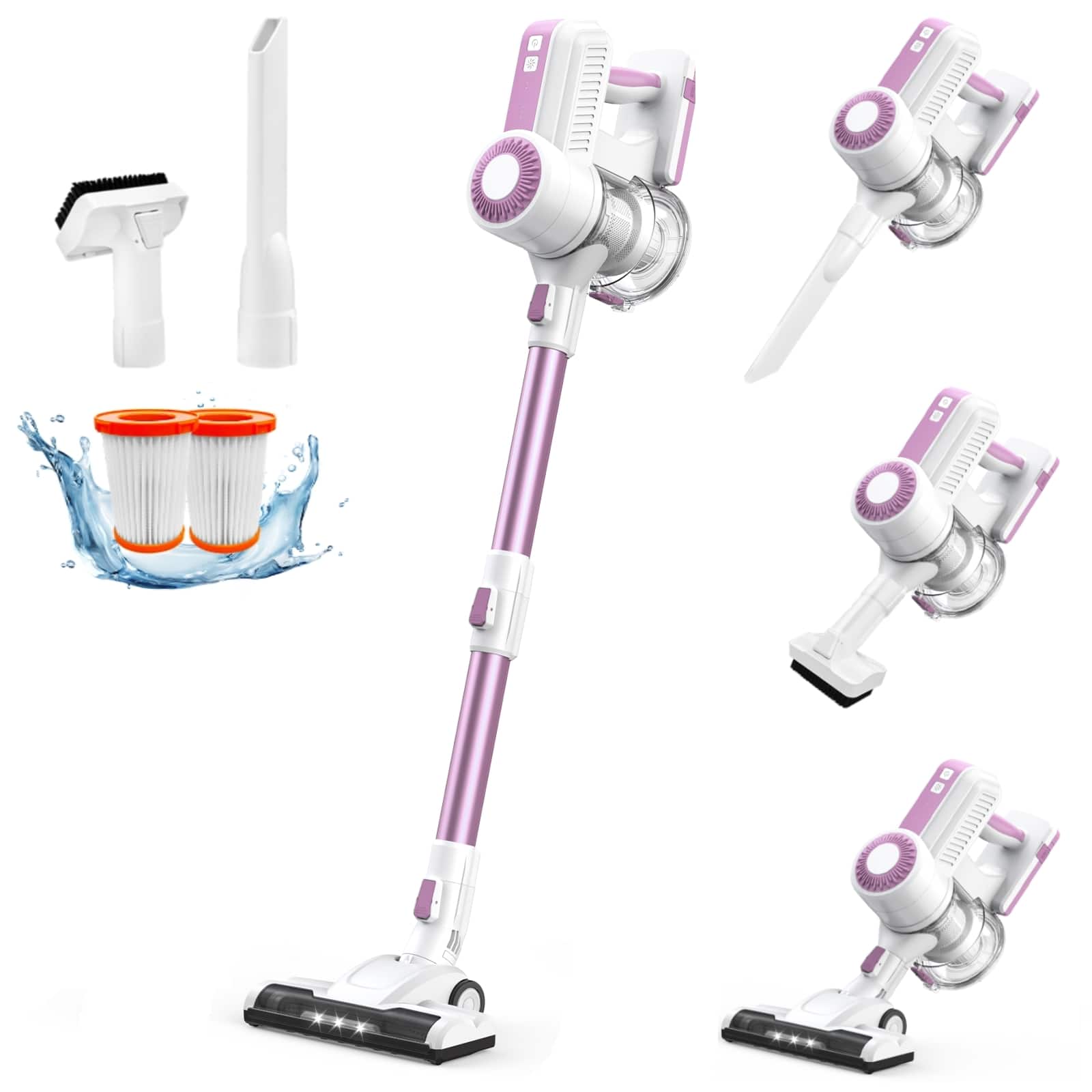 Front. MOOSOO - Cordless Vacuum Cleaner, Lightweight Stick Vacuum with Strong Suction, 6 in 1 Handheld Vacuum Cordless for Home - Pink.
