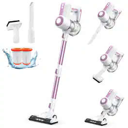 MOOSOO - Cordless Vacuum Cleaner, Lightweight Stick Vacuum with Strong Suction, 6 in 1 Handheld Vacuum Cordless for Home - Pink