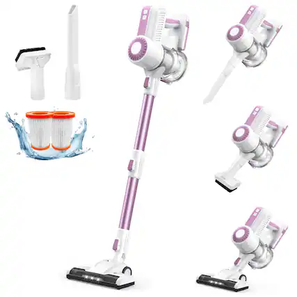 Front. MOOSOO - Cordless Vacuum Cleaner, Lightweight Stick Vacuum with Strong Suction, 6 in 1 Handheld Vacuum Cordless for Home - Pink.