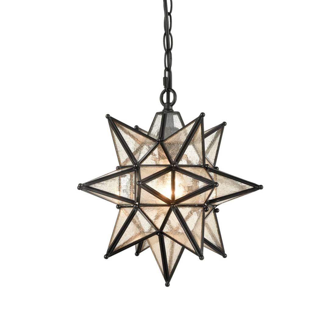 Front. MOOSE - Moravian Star Pendant Light Chandelier Seeded Glass Black 13 - Black.