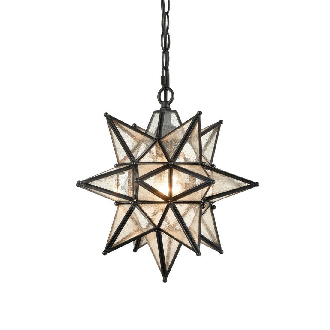 Front. MOOSE - Moravian Star Pendant Light Chandelier Seeded Glass Black 13 - Black.