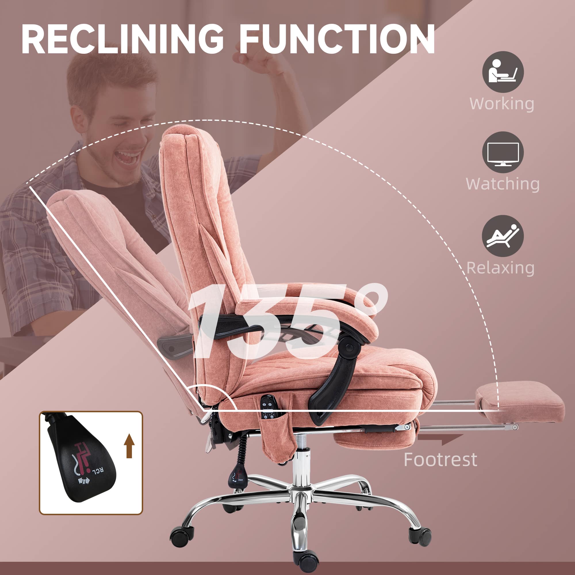 RECLINING FUNCTION Working Watching Relaxing 135° RCL Footrest
