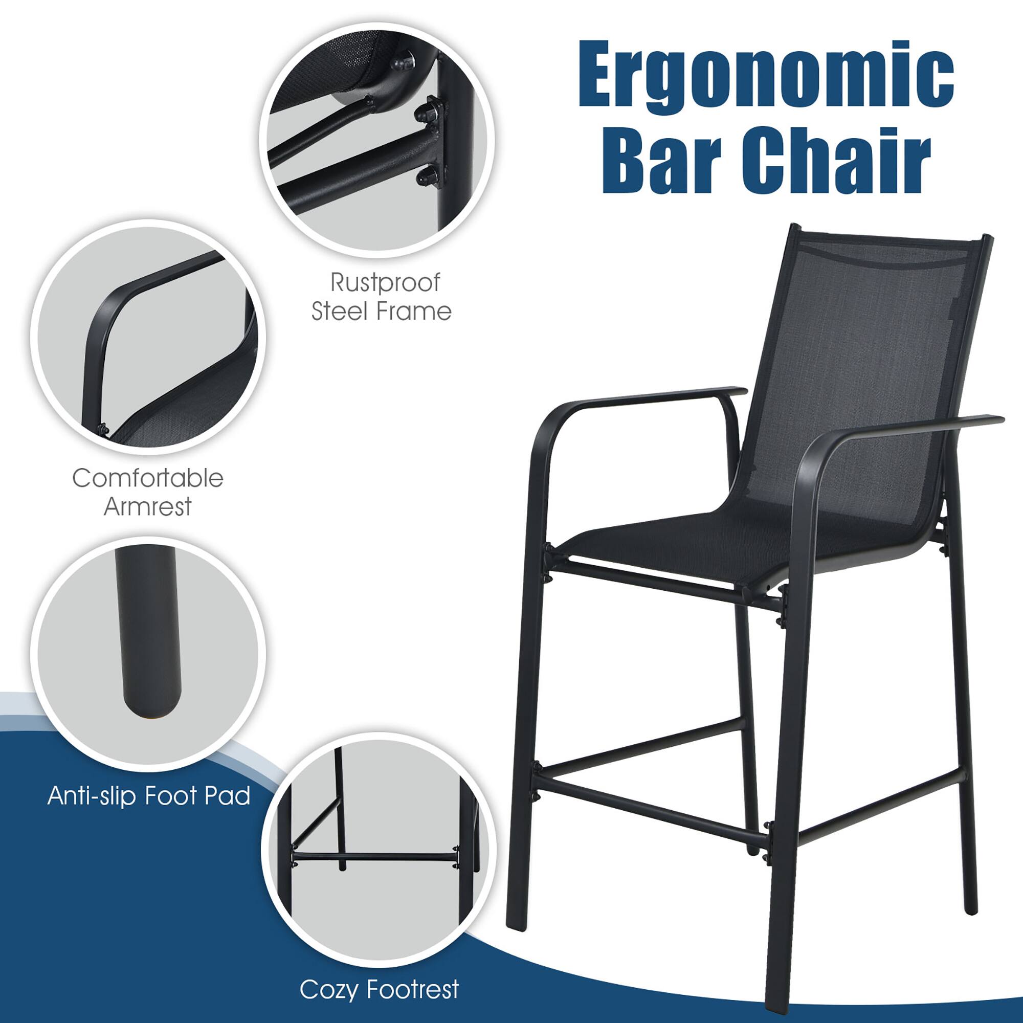 Ergonomic Bar Chair
Rustproof Steel Frame
Comfortable Armrest
Anti-slip Foot Pad
Cozy Footrest