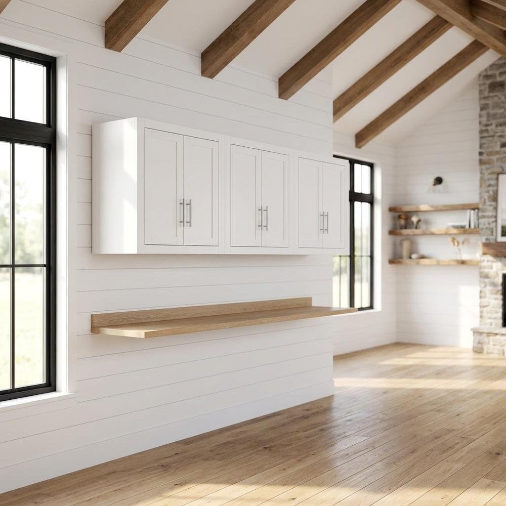 Angle. FurniFact - White 3-Piece Wall Kitchen Cabinet Set - White.